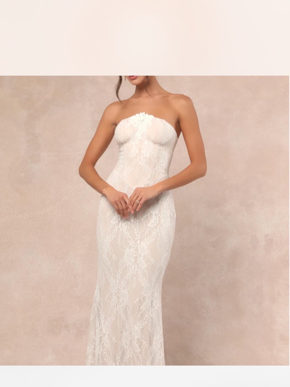Valeria White Lace Strapless Bustier Maxi Dress